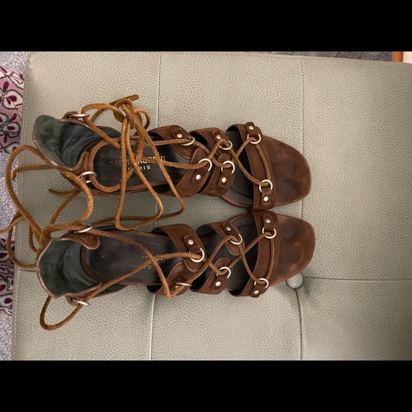 Saint Laurent Babies Otterproof Light Coffy suede gladiator lace up block heel - Picture 6 of 6